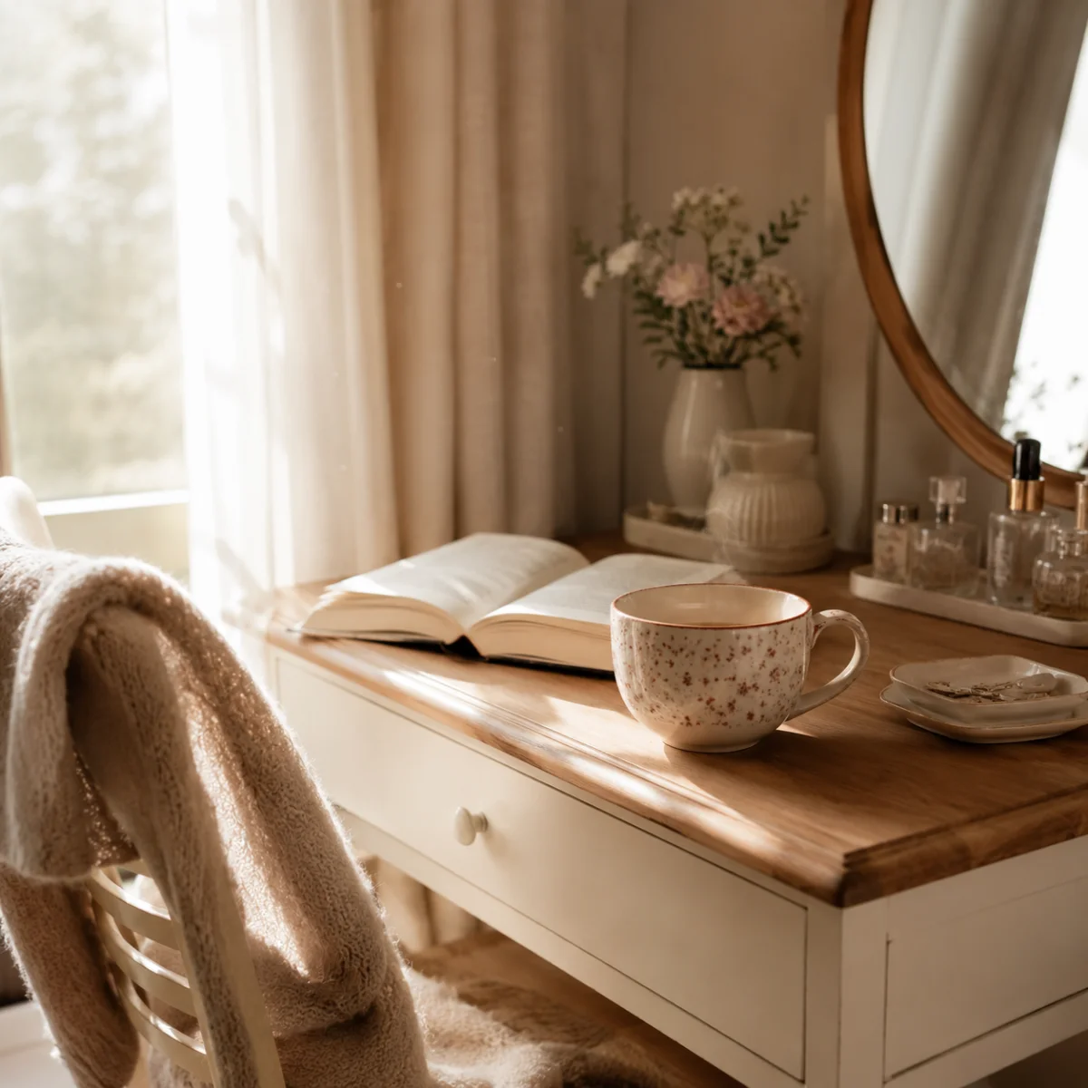 Quiet morning still life—tea, soft light, and a private moment for yourself