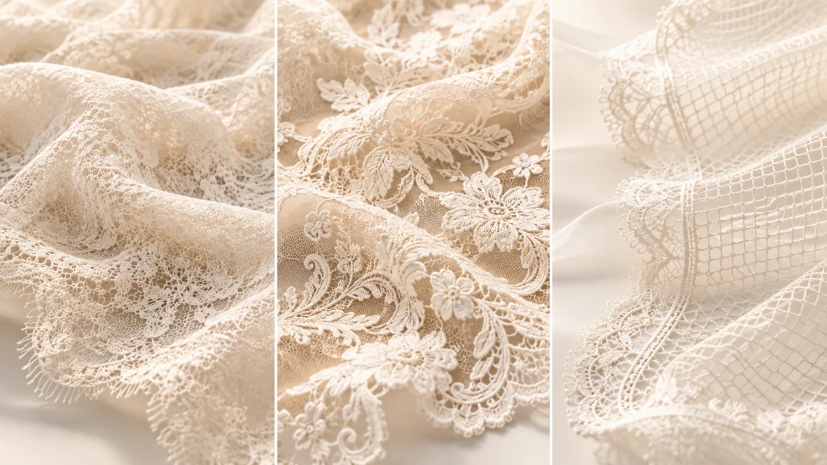 Abstract three-column ivory lace comparison editorial
